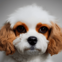 A close-up of a Cavachon dog's face