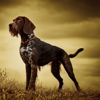 German Roughhaired Pointer standing in the field